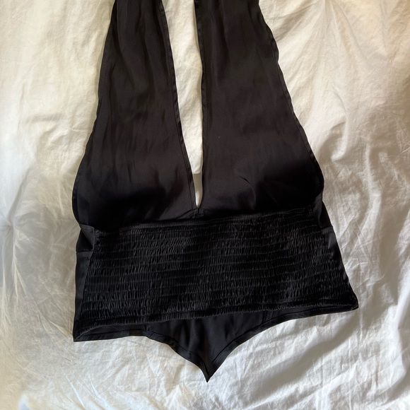 SHEIN black halter tie silk crop top - Picture 2 of 5